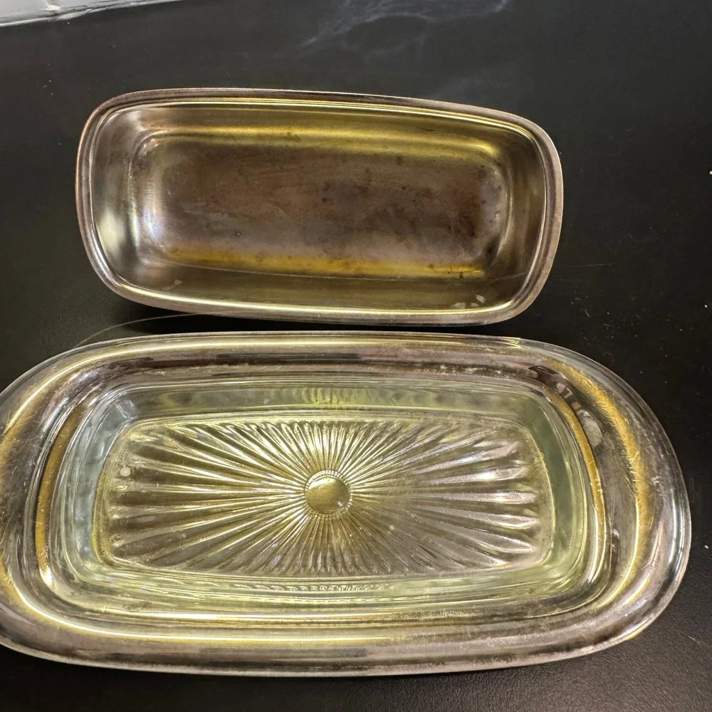Vintage Pineapple Finial Butter Dish Silver Plated Glass Insert Silver Regency